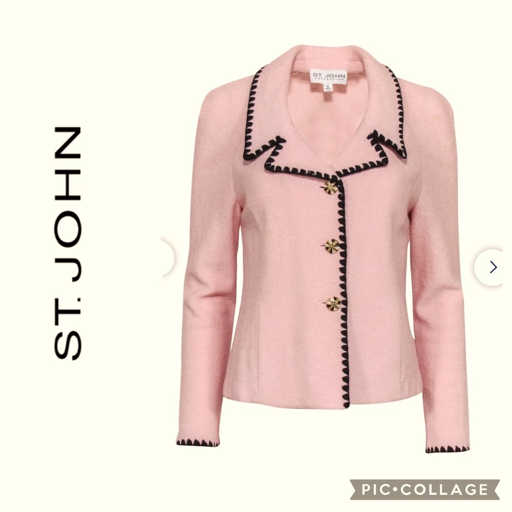 ST JOHN Pink Black Blazer Town & Country Jackie O Size 8 - Picture 15 of 15